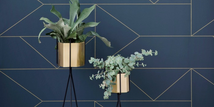 Geometrical planters and wallpapers - seen at Ferm Living