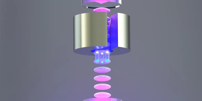 Cristian Panda / UC Berkeley (detail) The experimental setup (schematic diagram) can be used to measure very fine gravitational effects because each atom can be placed in a spatial superposition of two quantum physical states.